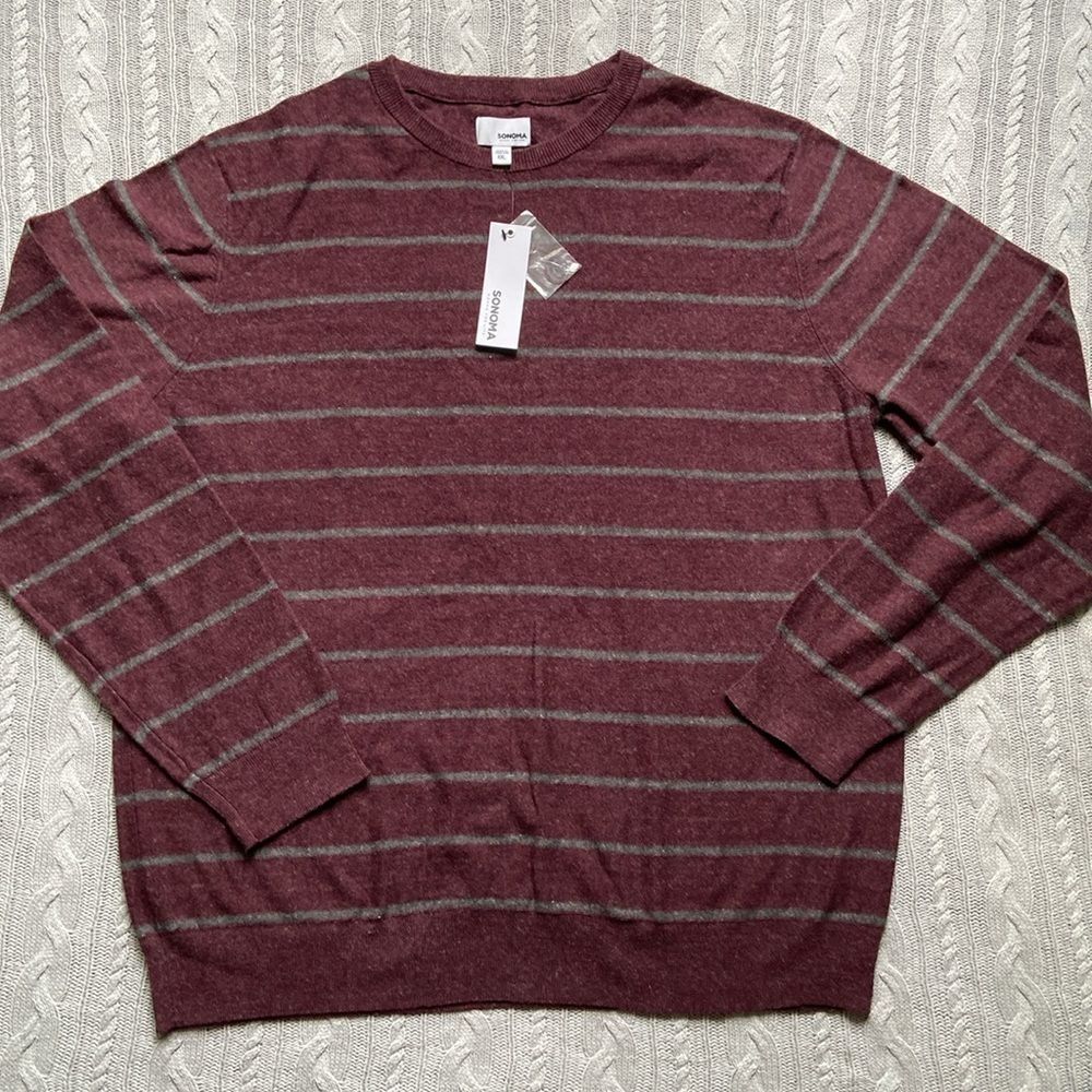 Sonoma Men’s Fine Gauge Stripe Crewneck Sweater Lightweight